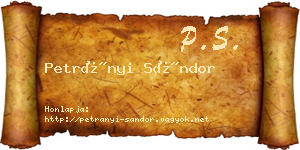Petrányi Sándor névjegykártya